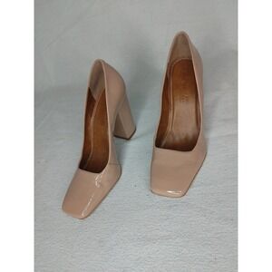 L'intervalle Classic Beige Faux leather Block Heel Square Toe Pumps rare Sz6  S1